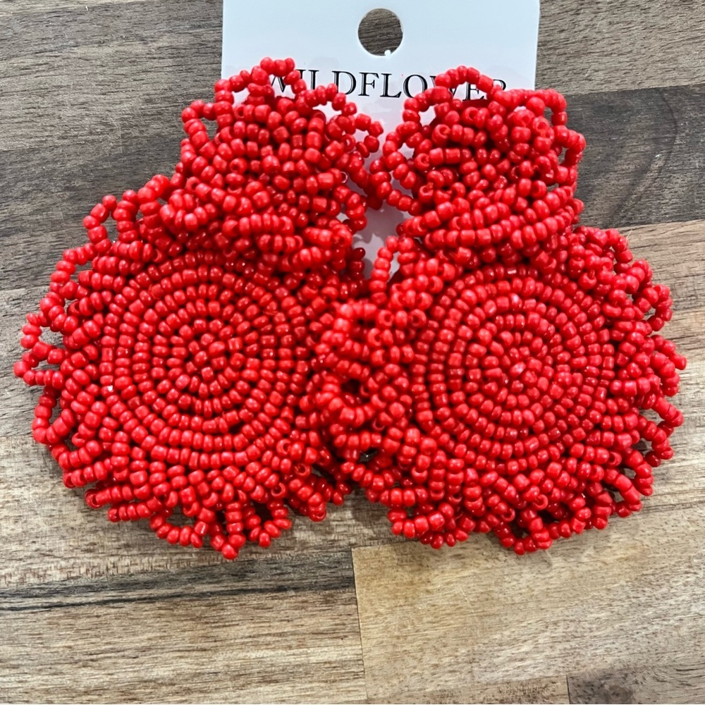 Wildflower Red Beaded Boho Earrings NWT - Picture 4 of 5